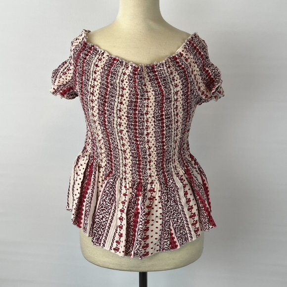 Japna Elastic Off The Shoulder Patterned Blouse Top Shirt ((Size Large)) - Picture 1 of 6